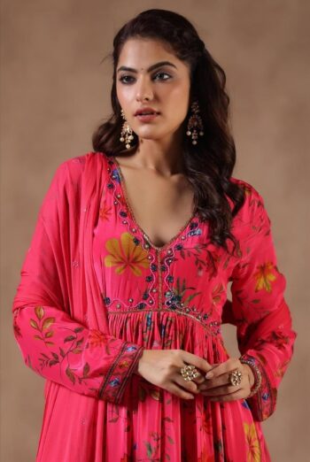 Printed Calf Length Silk Women's Kurta Set