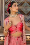 Pink Printed Crop Top Skirt Set with Cape