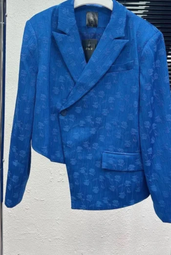 Azure Elegance Jacquard Suit Set featuring intricate jacquard patterns in a luxurious fabric, perfect for festive occasions, weddings, and celebrations